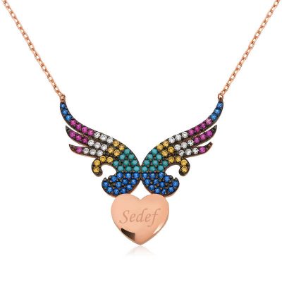Sterling Silver Personalized Personalized Winged Heart Women's Necklace