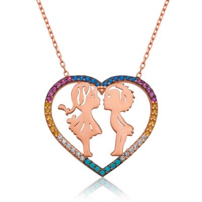 Sterling Silver Two Lover Heart Women's Necklace
