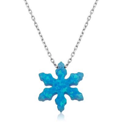 Sterling Silver Blue Opal Tas Snowflake Women's Necklace