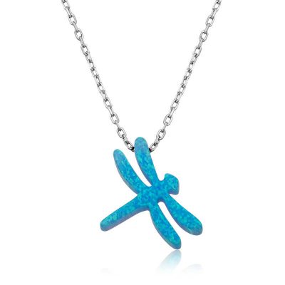 Sterling Silver Blue Opal Tas Dragonfly Women's Necklace