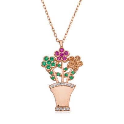 Sterling Silver Flower Buketi Women's Necklace