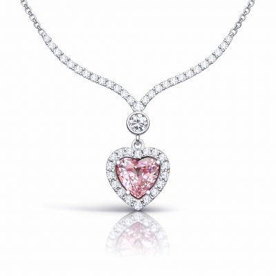 Sterling Silver Pink Zircon Stone Heart Women's Necklace