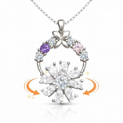Sterling Silver White Rotating Flower Women's Necklace