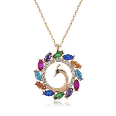 Sterling Silver Rose Gold Tavus Bird Women's Necklace