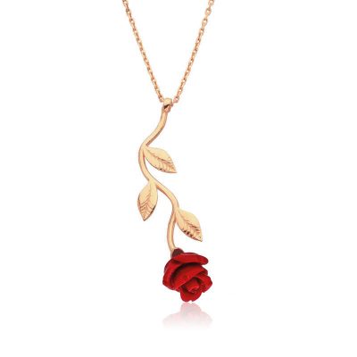 Sterling Silver Rose Gold Red Gul Necklace