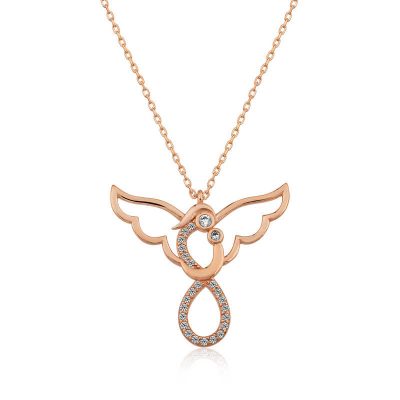Sterling Silver Rose Gold Angel Mother Ve Child Women's Necklace
