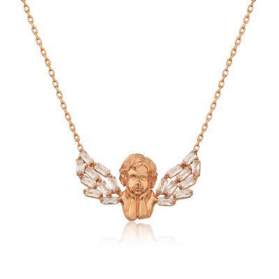 Sterling Silver Rose Gold Winged Angel Necklace