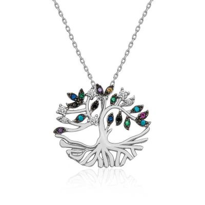 Sterling Silver Mix Stone Tuba Tree Necklace