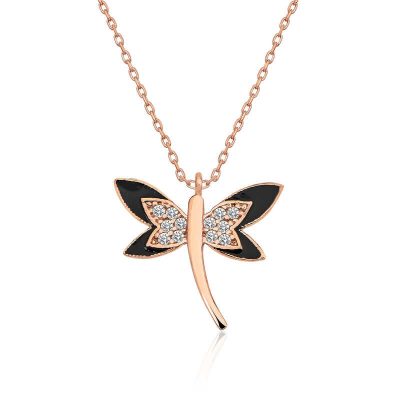 ​Sterling Silver Rose Gold Dragonfly Women's Necklace