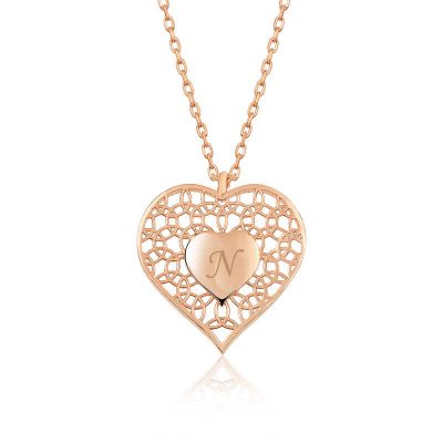​Sterling Silver Rose Gold Personalized Kalbin Inside Heart Women's Necklace