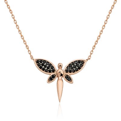 ​Sterling Silver Rose Gold Black Dragonfly Women's Necklace