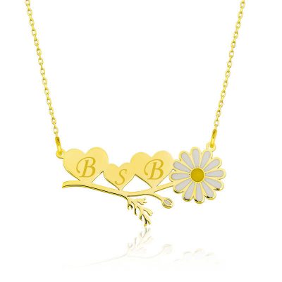 ​Sterling Silver Gold Personalized Heart Papatya Necklace