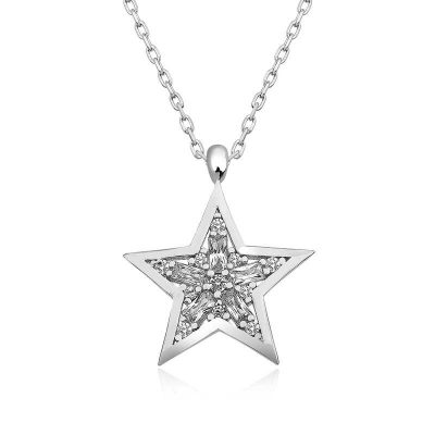 ​​Sterling Silver Baguette Stone Star Necklace