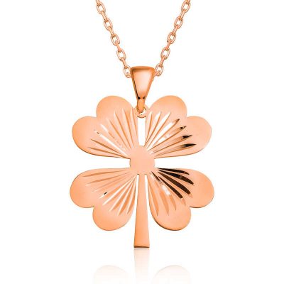 Sterling Silver Rose Gold Four Leaf Rose Gold Clover Women's Necklace