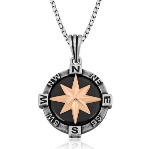 Sterling Silver Compass Pendant Necklace