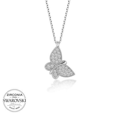 Swarovski Stone Sterling Silver Butterfly Women's Necklace