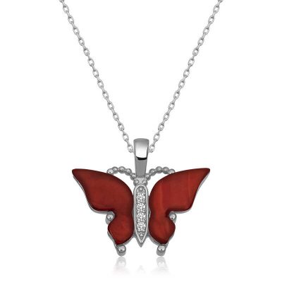 Sterling Silver Red Kaplangozu Stone Butterfly Necklace