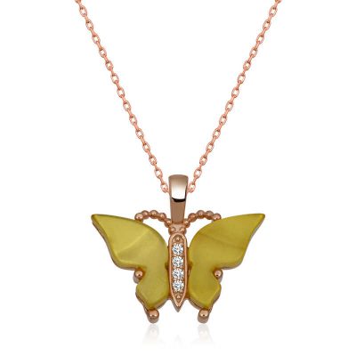 Sterling Silver Rose Gold Yellow Kaplangozu Stone Butterfly Necklace