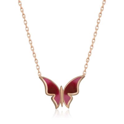 Sterling Silver Rose Gold Minimal Butterfly Women's Necklace