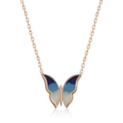 Sterling Silver Rose Gold Minimal Butterfly Women's Necklace
