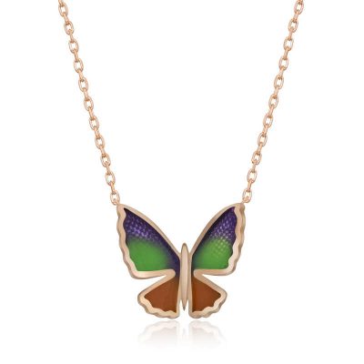 Sterling Silver Rose Gold Minimal Butterfly Women's Necklace