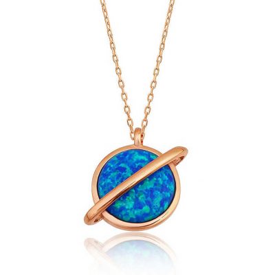 Sterling Silver Rose Gold Opal Stone Gezegen Women's Necklace