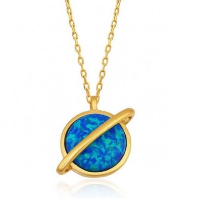 Sterling Silver Gold Opal Stone Gezegen Women's Necklace