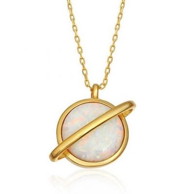 Sterling Silver Gold Opal Stone Gezegen Women's Necklace