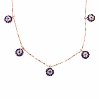 Sterling Silver Rose Gold Evil Eye Luck Women's Necklace