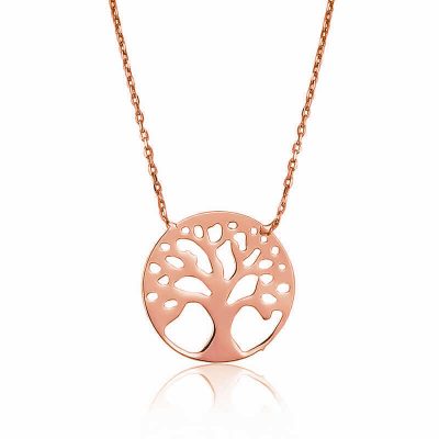 Sterling Silver Rose Gold Tree of Life Women's Necklace