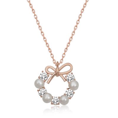 Sterling Silver Rose Gold Pearl Kurdele Women's Necklace