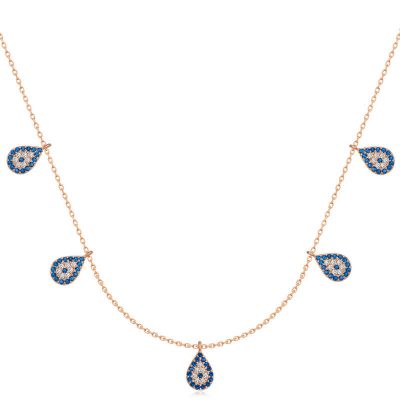 Sterling Silver Rose Gold Evil Eye Luck Women's Necklace