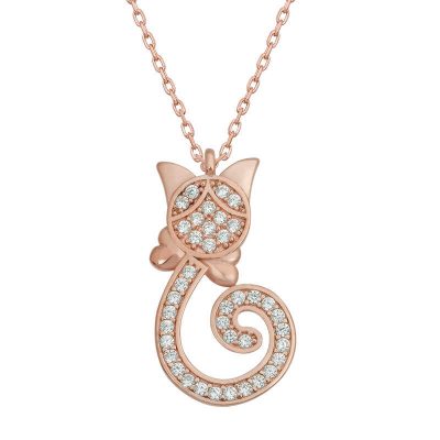 Sterling Silver Rose Gold Cat Women's Necklace