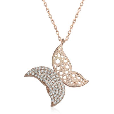 Sterling Silver Rose Gold Butterfly Women's Necklace