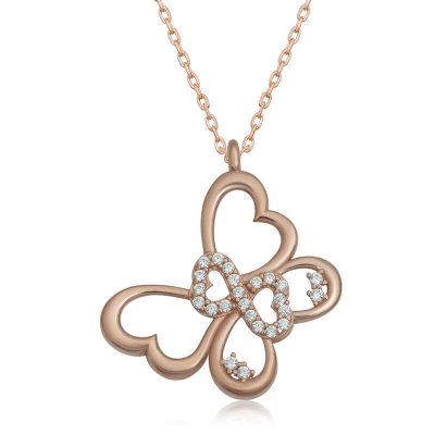 Sterling Silver Rose Gold Infinity Butterfly Women's Necklace