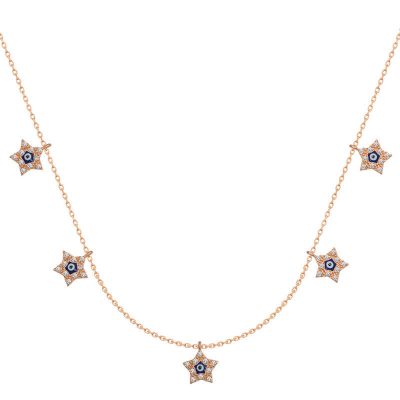 Sterling Silver Rose Gold Star Evil Eye Luck Women's Necklace