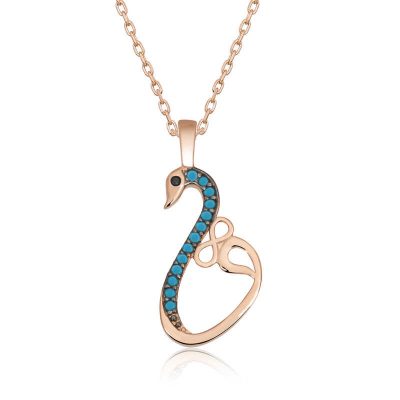 Sterling Silver Rose Gold Infinity Women's Swan Necklace