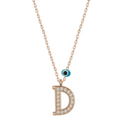 Sterling Silver Evil Eye Rose Gold D Harfi Women's Necklace