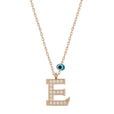 Sterling Silver Evil Eye Rose Gold E Harfi Women's Necklace