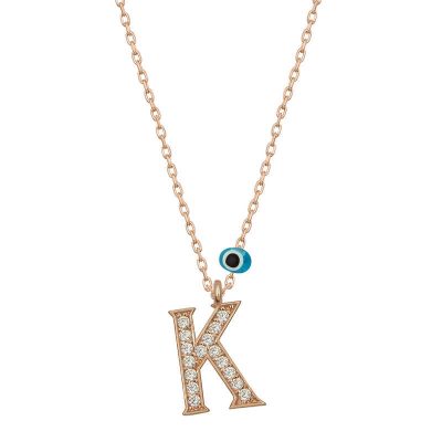 Sterling Silver Evil Eye Rose Gold K Harfi Women's Necklace