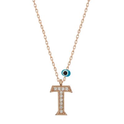 Sterling Silver Evil Eye Rose Gold T Harfi Women's Necklace