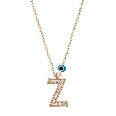 Sterling Silver Evil Eye Rose Gold Z Harfi Women's Necklace