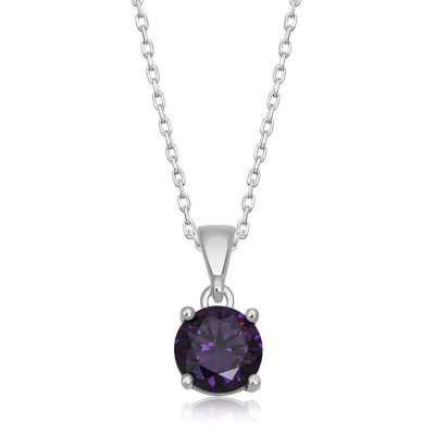 Sterling Silver Purple Round Stone Women's Necklace