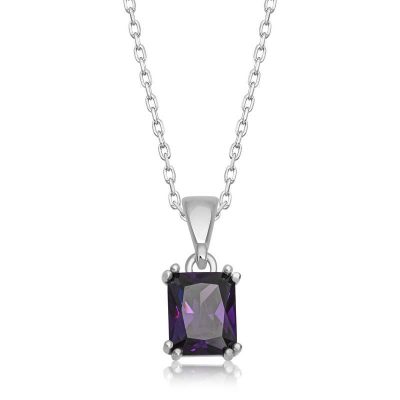 Sterling Silver Purple Baguette Stone Women's Necklace