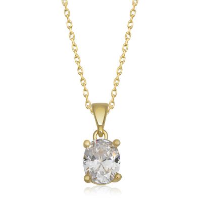Sterling Silver Gold Oval Zircon Stone Women's Necklace