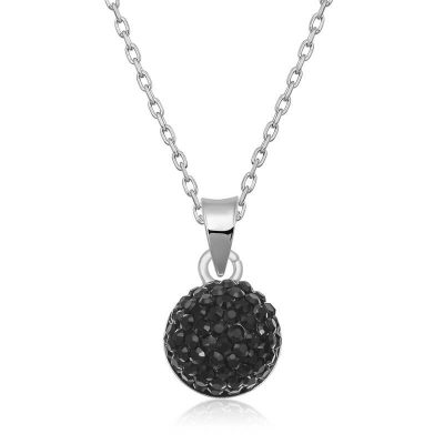 Sterling Silver Black Crystal Stone Women's Necklace