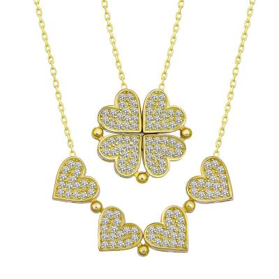 Sterling Silver Gold Heart Openable Clover Women's Necklace