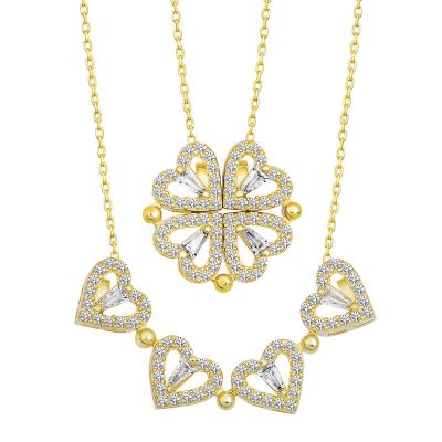 Sterling Silver Gold Heart Openable Clover Women's Necklace