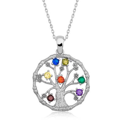 Sterling Silver Colorful Stone Tree of Life Women's Necklace