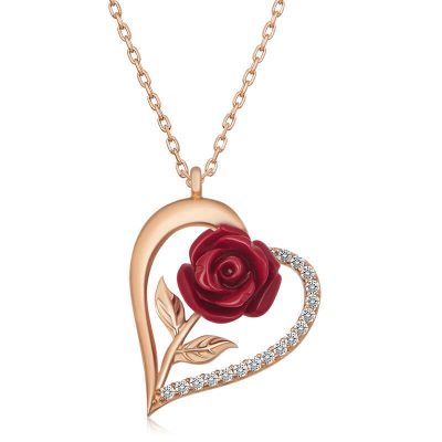 ​Sterling Silver Rose Gold Heart Red Gul Women's Necklace